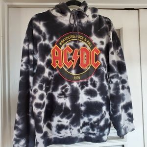 AC/DC Sweatshirt size L Marbled Black Gray Vintage 1976 Hoodie